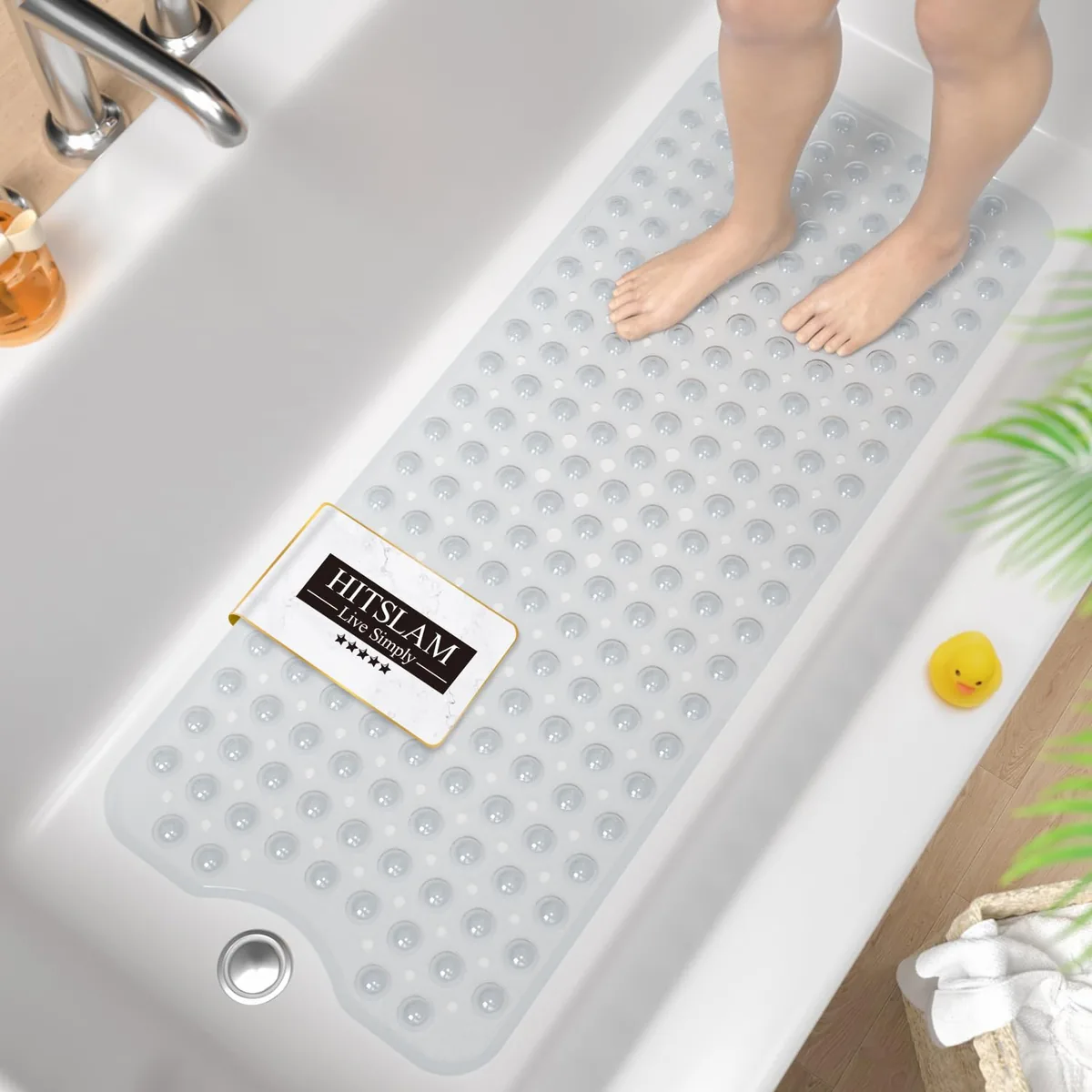 HITSLAM Alfombra de bañera antideslizante con 200 ventosas, extra grande