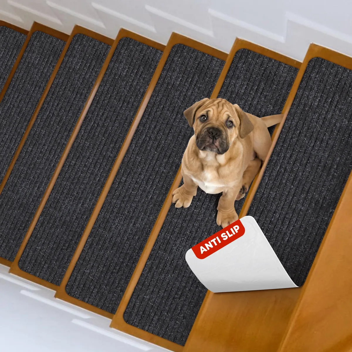 MBIGM Alfombras antideslizantes para peldaños de escalera, 15 unidades de 20 × 76 cm