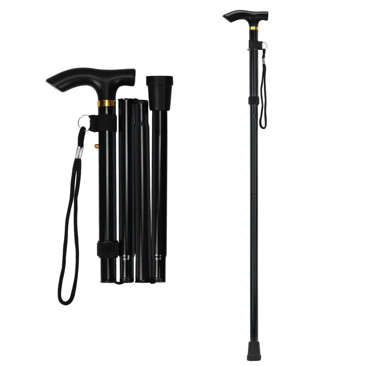 supregear Bastón plegable de 5 alturas, ligero y portátil, mango en T