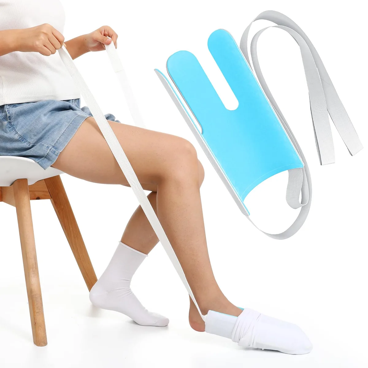 Fanwer Calzador de calcetines de tela con cuerdas largas y ayuda para pantalones
