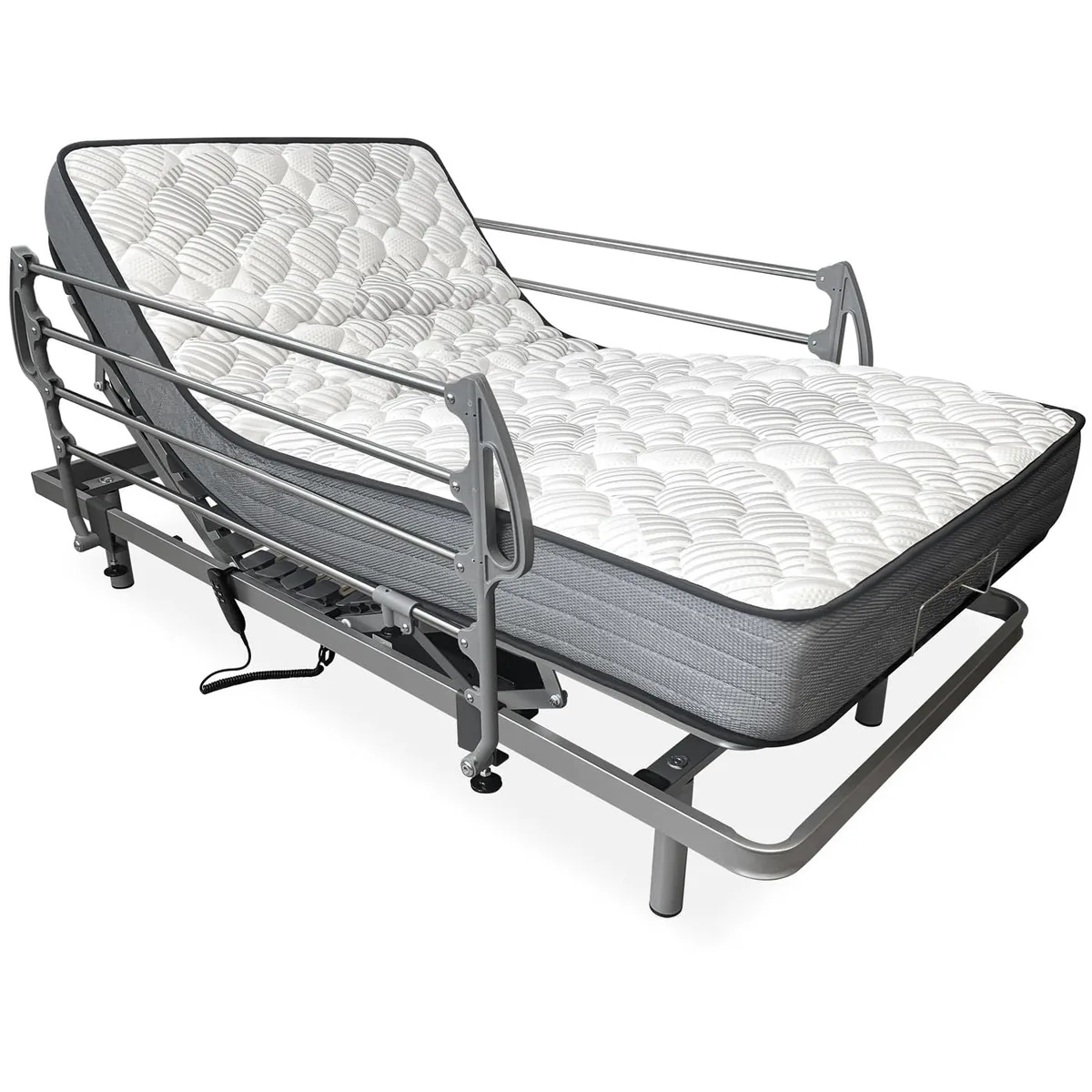 Ergotop Pack cama articulada reforzada de 5 planos con colchón viscoelástico y barandillas inox, 90×190