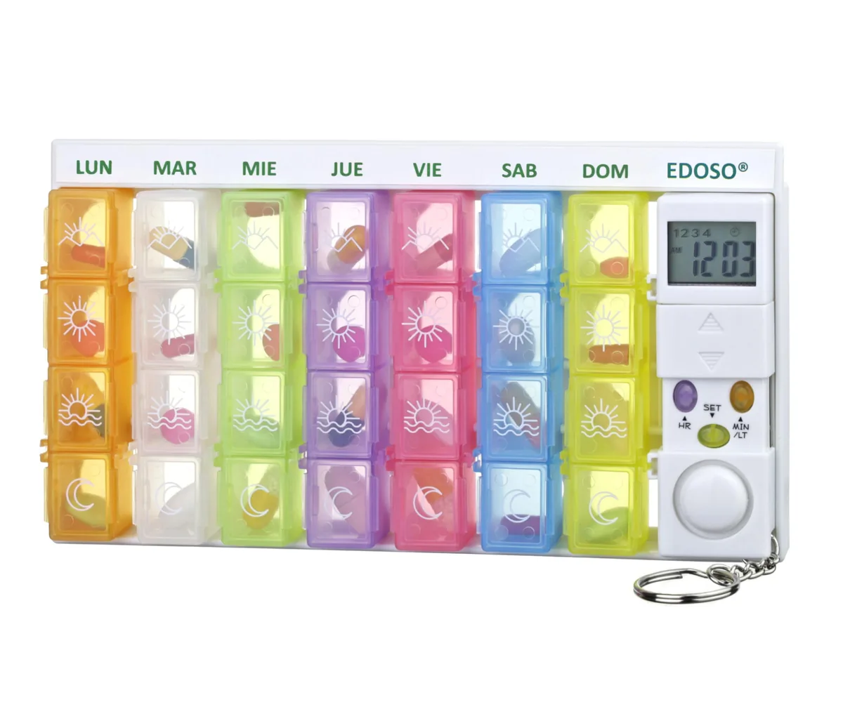 EDOSO Pastillero con alarma sonora y luminosa, 7 días, 4 tomas