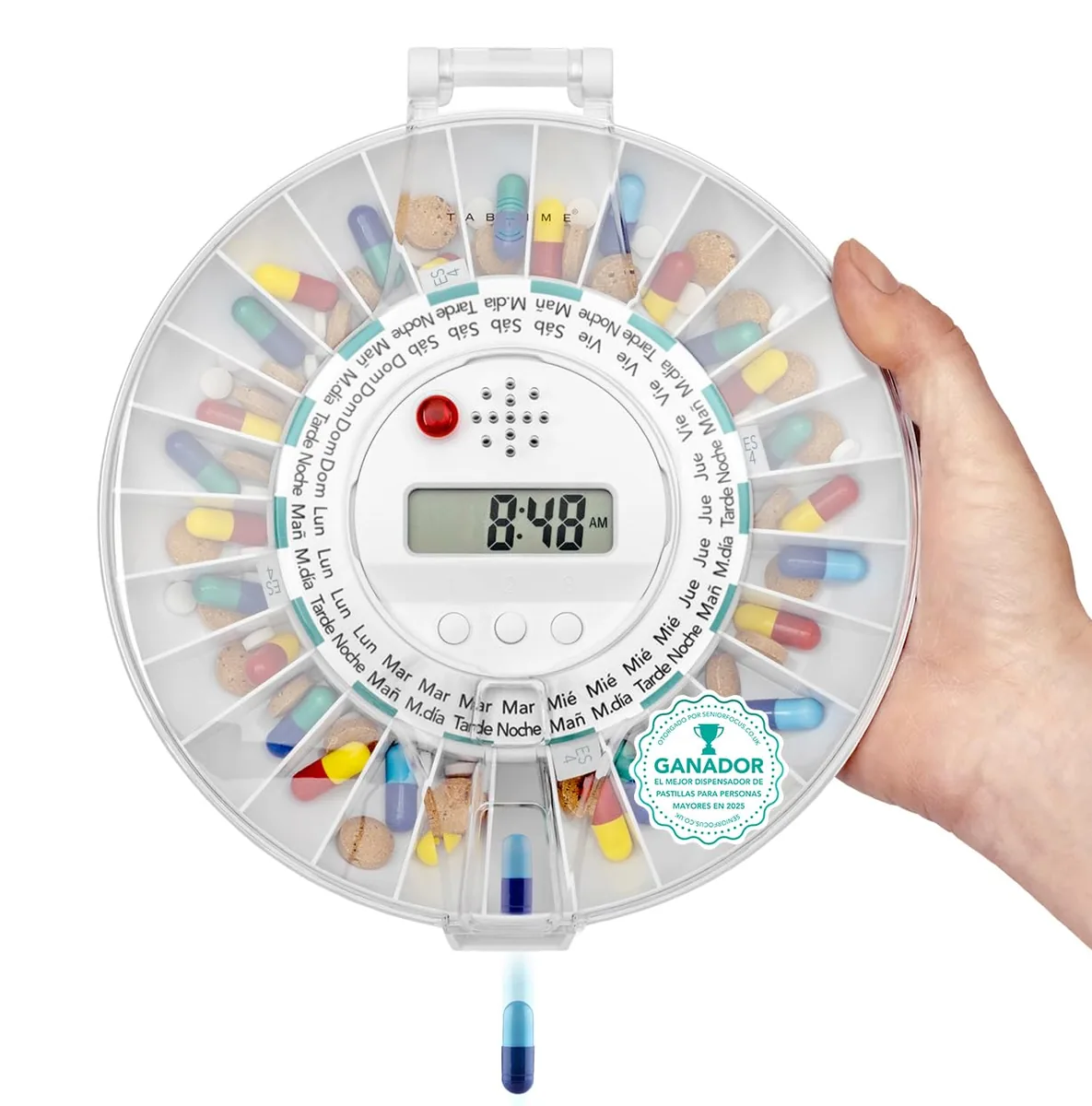 TabTime Dispensador electrónico con alarma, 28 compartimentos, tapa bloqueable