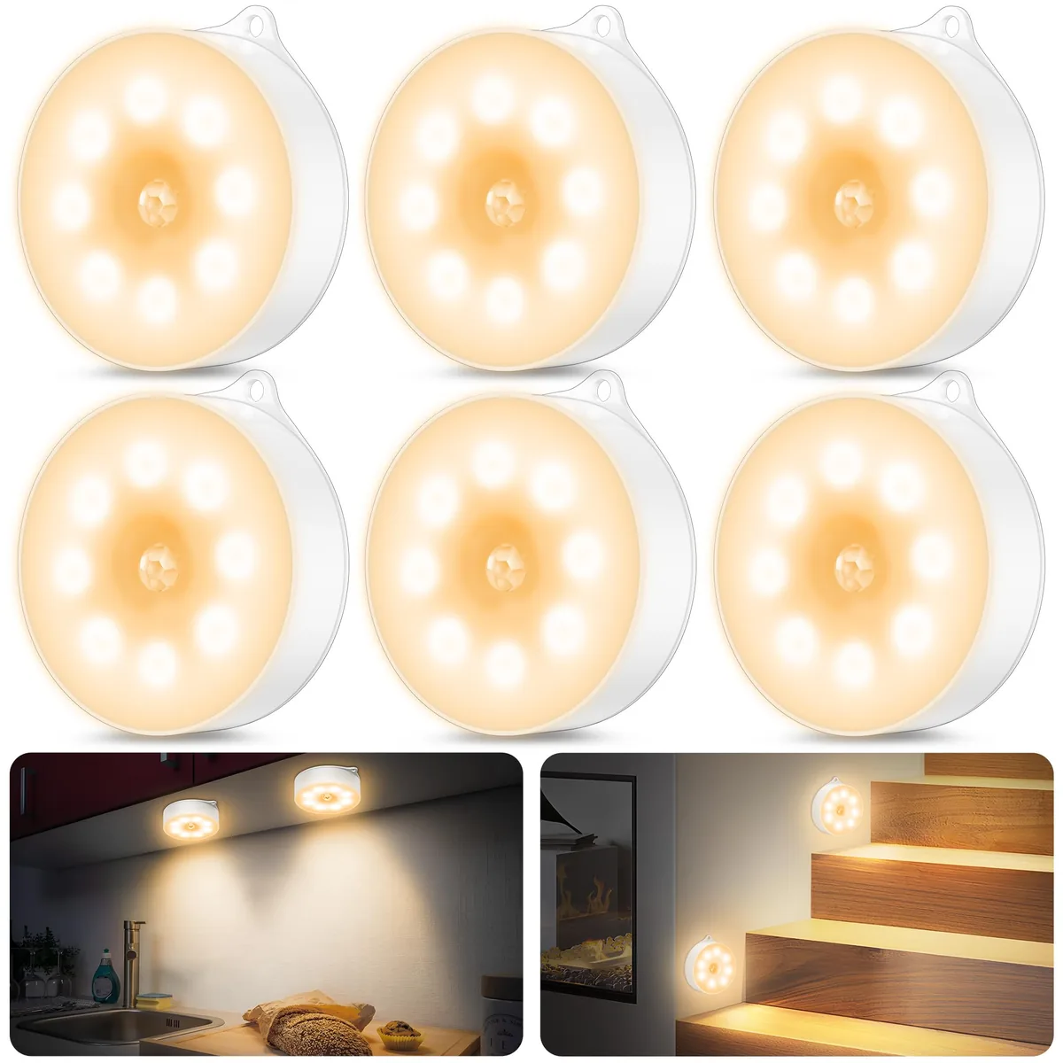 daphomeu Luz nocturna con sensor de movimiento, a pilas, 8 LED