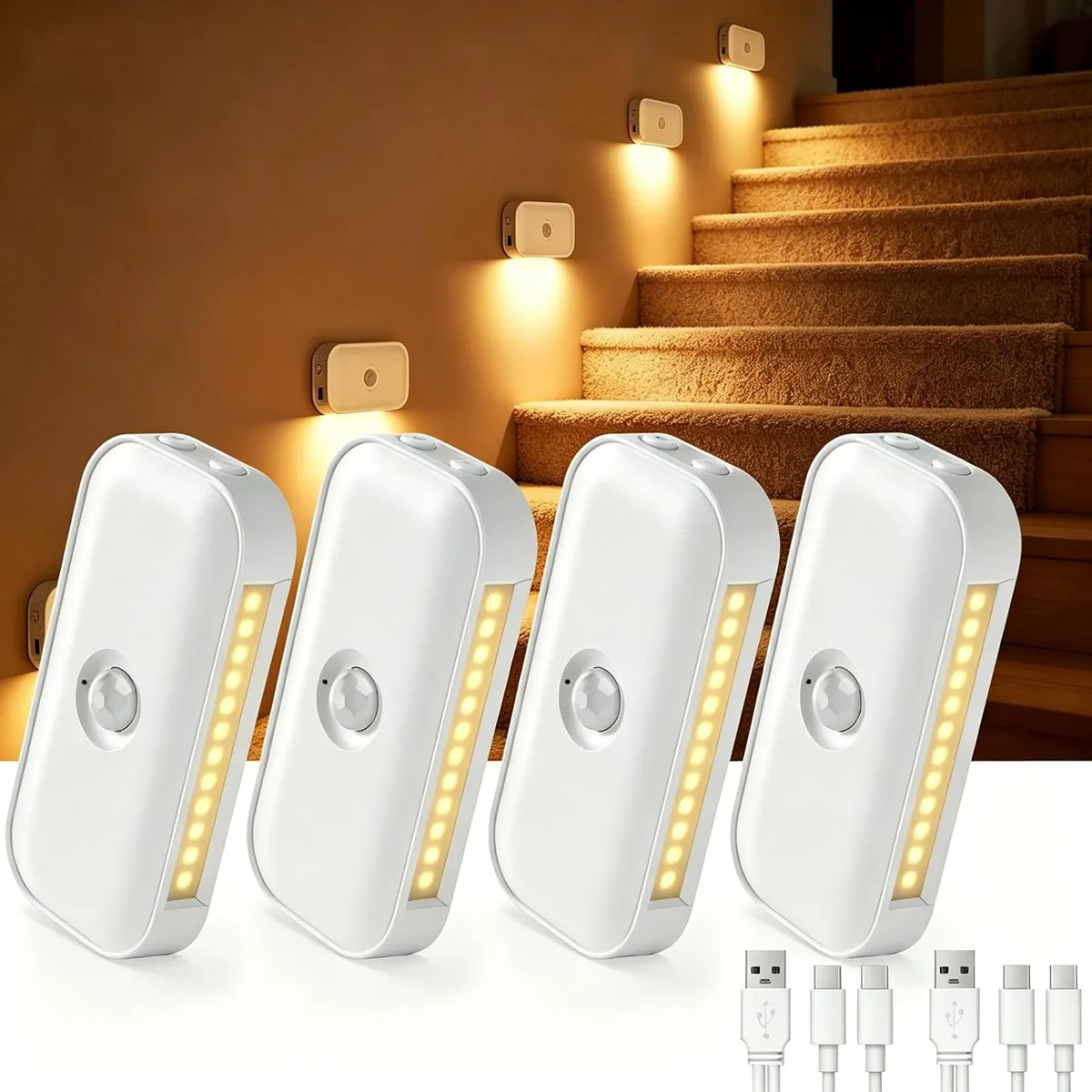 Suright Luz nocturna con sensor, pack de 4, 5 niveles de brillo