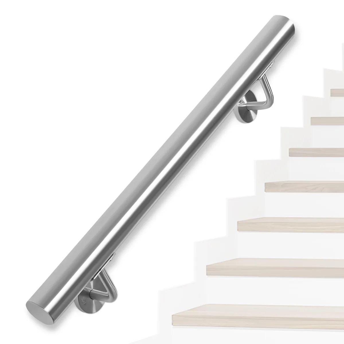 OUUTMEE Pasamanos de acero inoxidable 304 para escaleras, 100 cm con soportes, interior y exterior