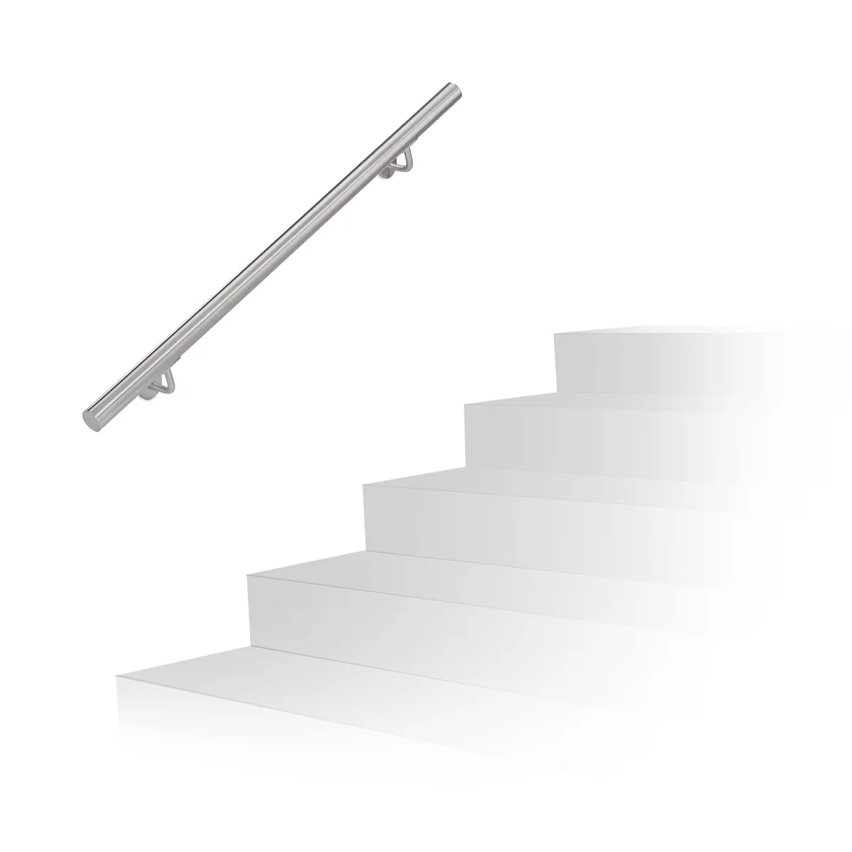 Relaxdays Pasamanos escalera con soportes y tacos metálicos, acero inoxidable cepillado, 100 cm