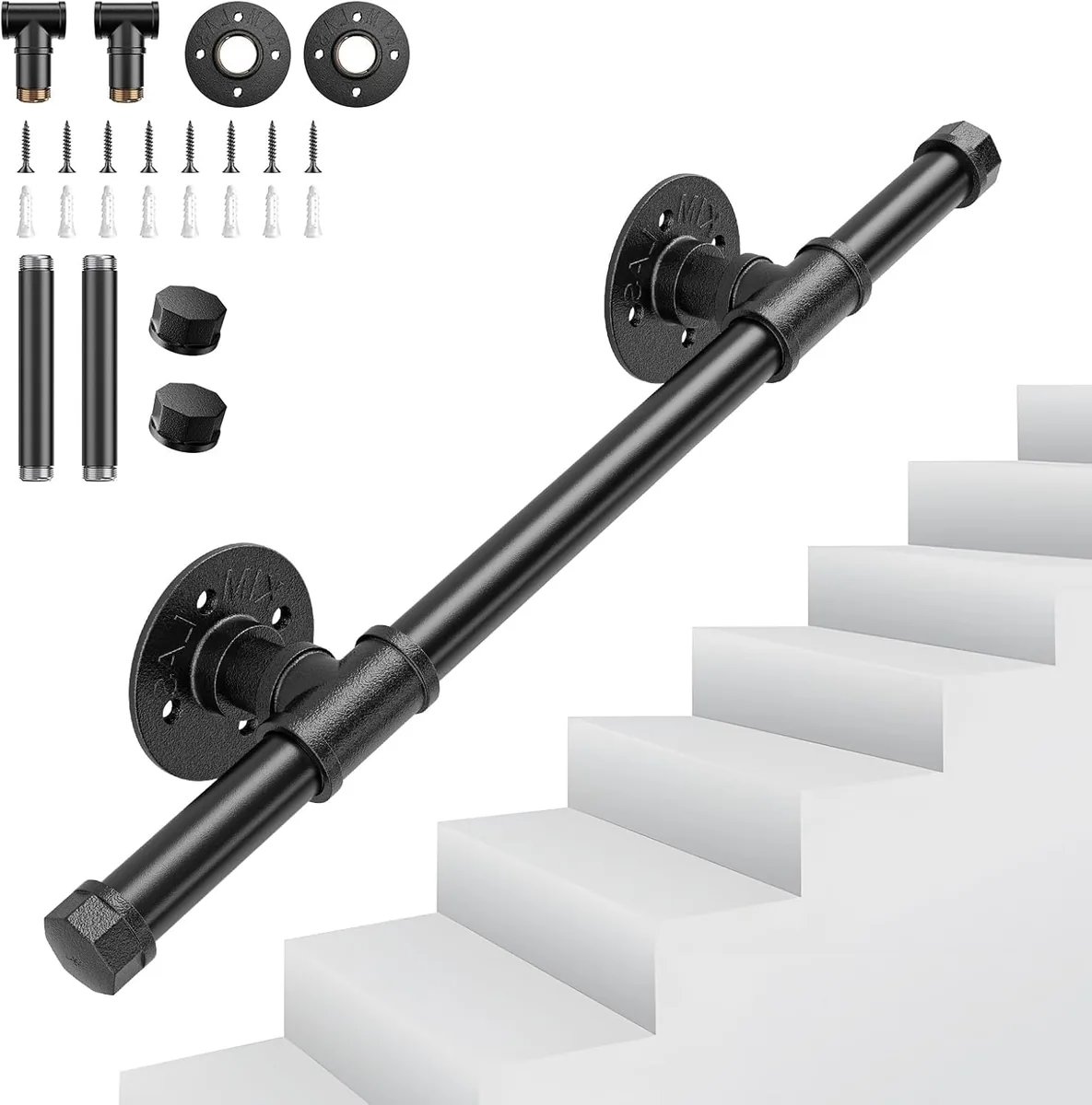 Sunowl Pasamanos para escalera modular, hierro forjado galvanizado, interior y exterior