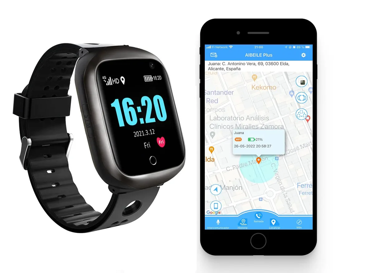 ABUBU Reloj localizador GPS con botón SOS, detector de caídas y teléfono, sin cuotas