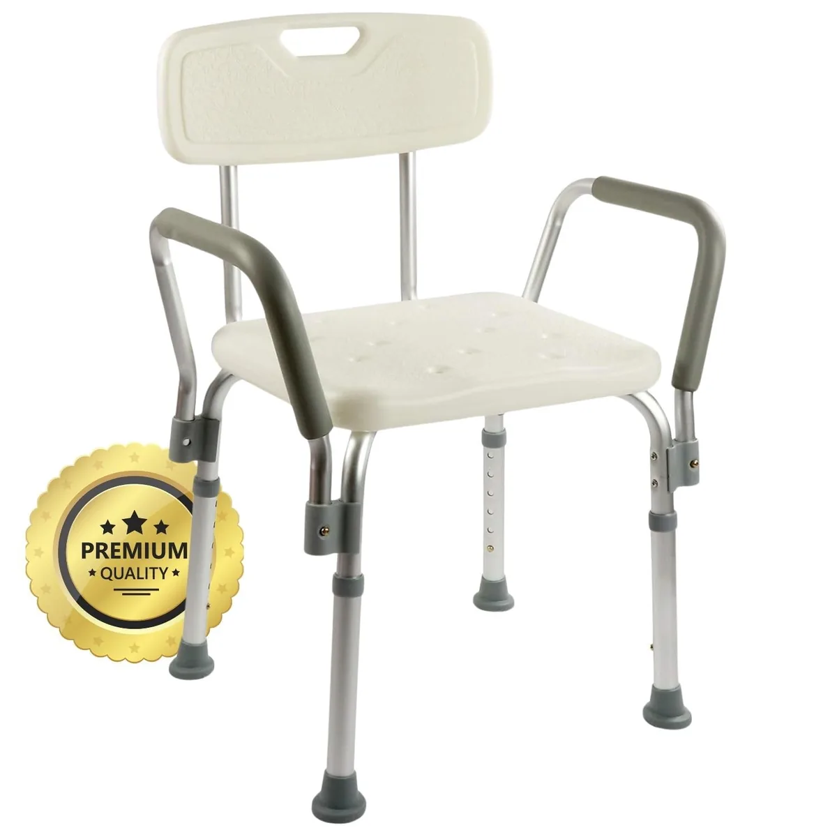 OrtoPrime Silla de ducha con respaldo extraíble y reposabrazos acolchados, 6 alturas
