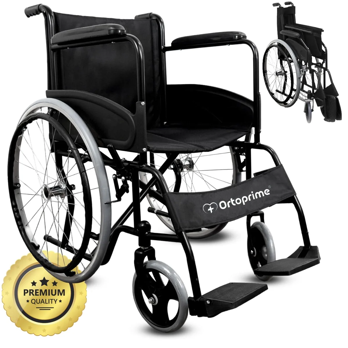 OrtoPrime Silla de ruedas plegable autopropulsable, ruedas traseras grandes